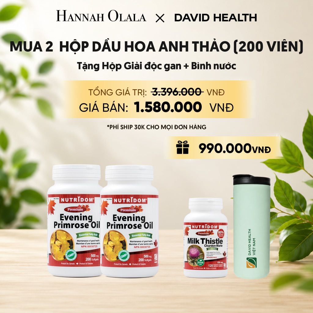  MUA 2 LỌ HỘP DẦU HOA ANH THẢO CHIỀU DAVID HEALTH (200 VIÊN) - TẶNG 1 HỘP GIẢI ĐỘC GAN KẾ SỮA + BÌNH NƯỚC GIỮ NHIỆT CAO CẤP DAVID HEALTH - FLASH DEAL 
