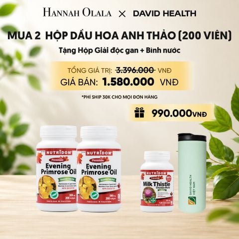  MUA 2 LỌ HỘP DẦU HOA ANH THẢO CHIỀU DAVID HEALTH (200 VIÊN) - TẶNG 1 HỘP GIẢI ĐỘC GAN KẾ SỮA + BÌNH NƯỚC GIỮ NHIỆT CAO CẤP DAVID HEALTH - FLASH DEAL 
