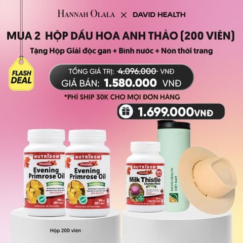  MUA 2 LỌ HỘP DẦU HOA ANH THẢO CHIỀU (200 VIÊN) - TẶNG 1 HỘP GIẢI ĐỘC GAN KẾ SỮA + BÌNH NƯỚC GIỮ NHIỆT CAO CẤP DAVID HEALTH - FLASH DEAL_A1873 
