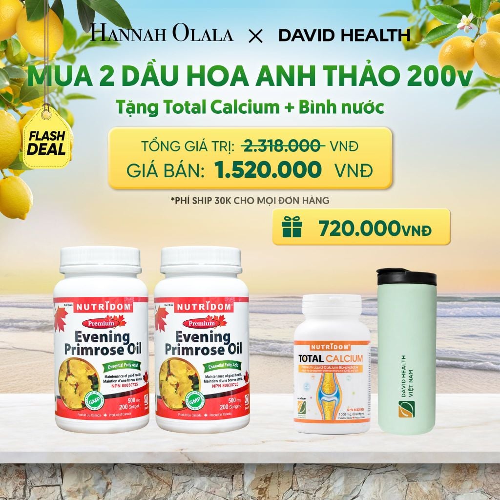  [FLASH DEAL] MUA 2 LỌ HỘP DẦU HOA ANH THẢO CHIỀU (200 VIÊN) - TẶNG 1 CANXI + BÌNH NƯỚC GIỮ NHIỆT CAO CẤP DAVID HEALTH _ DEAL 3 - A1963 