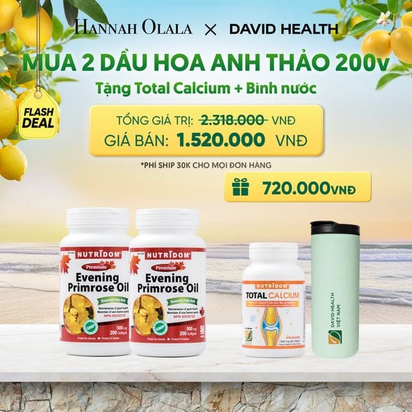 [FLASH DEAL] MUA 2 LỌ HỘP DẦU HOA ANH THẢO CHIỀU (200 VIÊN) - TẶNG 1 CANXI + BÌNH NƯỚC GIỮ NHIỆT CAO CẤP DAVID HEALTH _ DEAL 3 