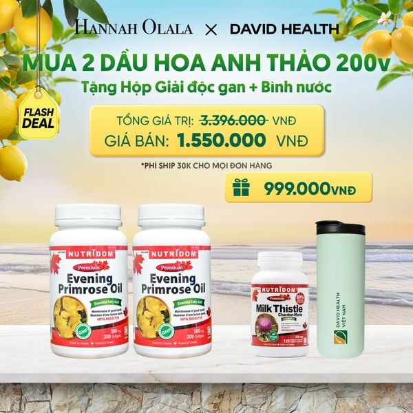 [FLASH DEAL] MUA 2 LỌ HỘP DẦU HOA ANH THẢO CHIỀU (200 VIÊN) - TẶNG 1 HỘP GIẢI ĐỘC GAN KẾ SỮA + BÌNH NƯỚC GIỮ NHIỆT CAO CẤP DAVID HEALTH _ DEAL 3 - A1962 