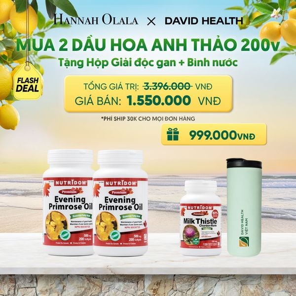  [FLASH DEAL] MUA 2 LỌ HỘP DẦU HOA ANH THẢO CHIỀU (200 VIÊN) - TẶNG 1 HỘP GIẢI ĐỘC GAN KẾ SỮA + BÌNH NƯỚC GIỮ NHIỆT CAO CẤP DAVID HEALTH _ DEAL 3 