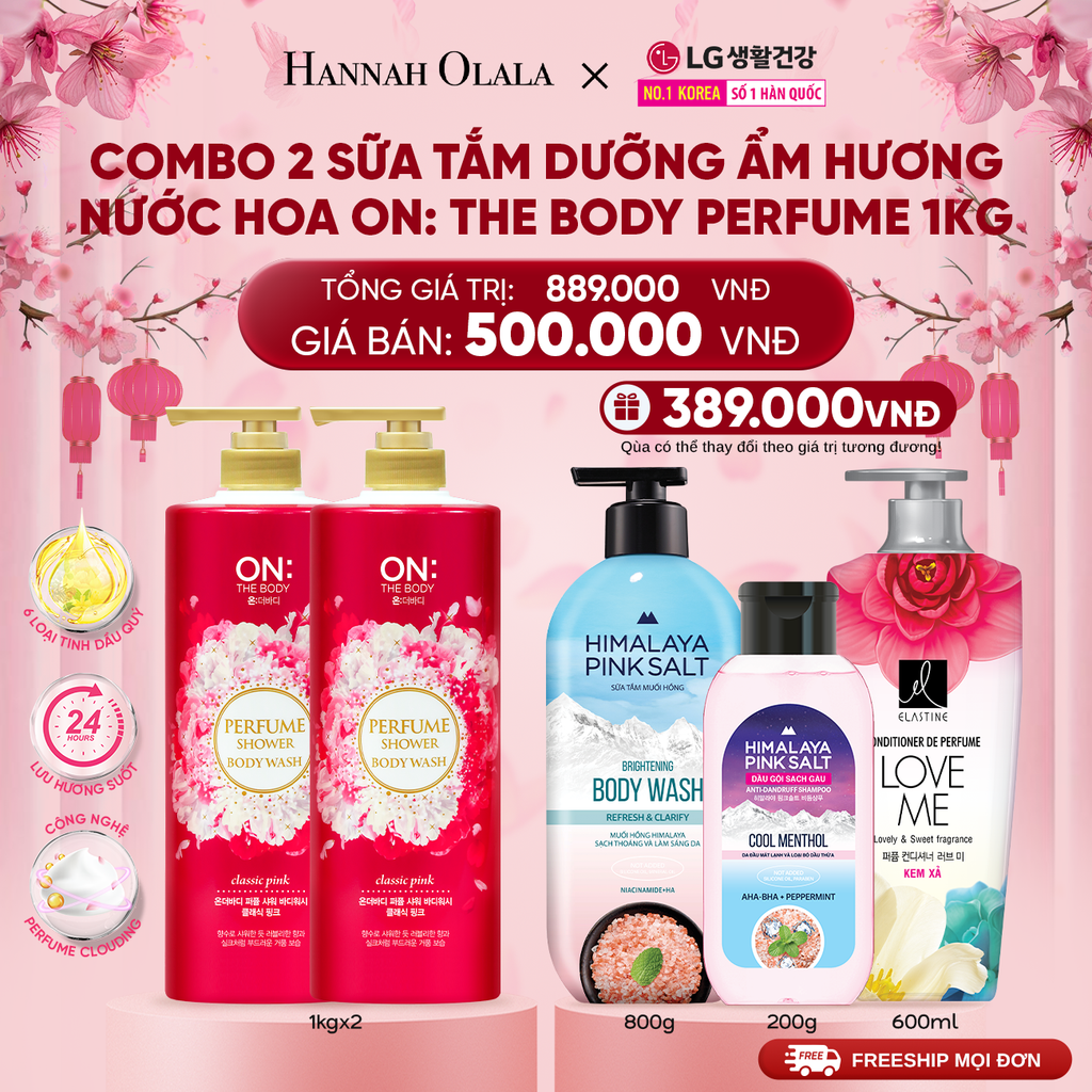  DEAL 03: COMBO 2 SỮA TẮM DƯỠNG ẨM HƯƠNG NƯỚC HOA ON: THE BODY PERFUME CLASSIC PINK 1KG 