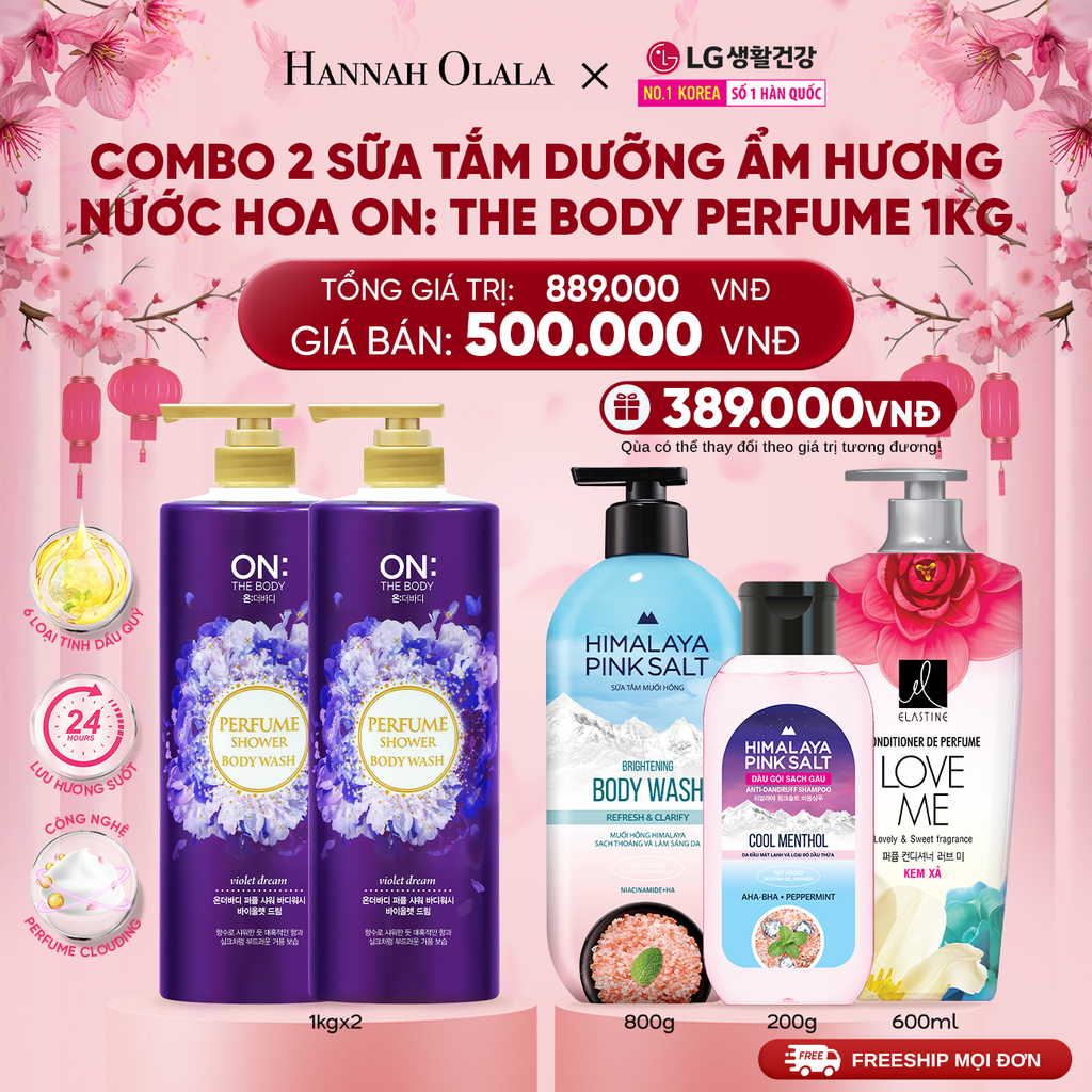  DEAL 03: COMBO 2 SỮA TẮM DƯỠNG ẨM HƯƠNG NƯỚC HOA ON: THE BODY PERFUME CLASSIC PINK 1KG 