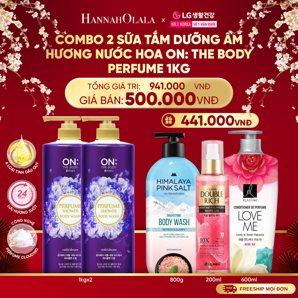  DEAL 03: COMBO 2 SỮA TẮM DƯỠNG ẨM HƯƠNG NƯỚC HOA ON: THE BODY PERFUME 1KG 