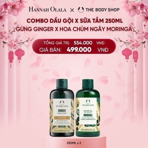  DEAL 8: COMBO DẦU GỘI & SỮA TẮM 250ML CHĂM TÓC KHOẺ DƯỠNG DA MỊN - GỪNG GINGER X HOA CHÙM NGÂY MORINGA 