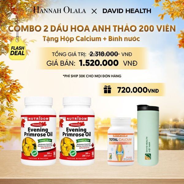  [FLASH DEAL] MUA 2 LỌ HỘP DẦU HOA ANH THẢO CHIỀU (200 VIÊN) - TẶNG 1 CANXI + BÌNH NƯỚC GIỮ NHIỆT CAO CẤP DAVID HEALTH - DEAL 3 - E1140 