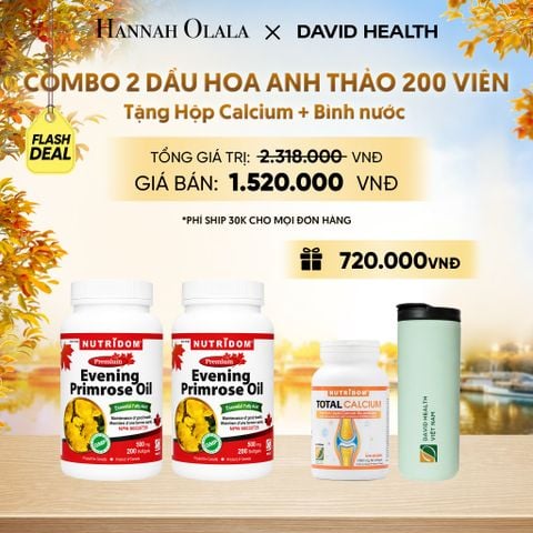  [FLASH DEAL] MUA 2 LỌ HỘP DẦU HOA ANH THẢO CHIỀU (200 VIÊN) - TẶNG 1 CANXI + BÌNH NƯỚC GIỮ NHIỆT CAO CẤP DAVID HEALTH - DEAL 3 - E1140 
