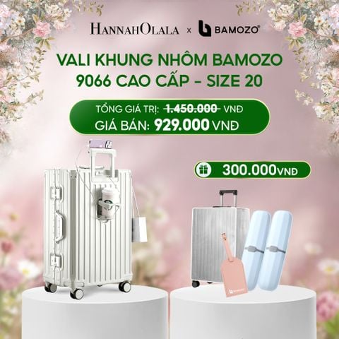 E1527_DEAL 2: VALI BAMOZO KHUNG NHÔM 9066 BẢN CAO CẤP (TẶNG BỌC VALI CC TRONG SUỐT + THẺ TAG DA CHỐNG THẤT LẠC + 2 HỘP ĐỰNG BÀN CHẢI ) 