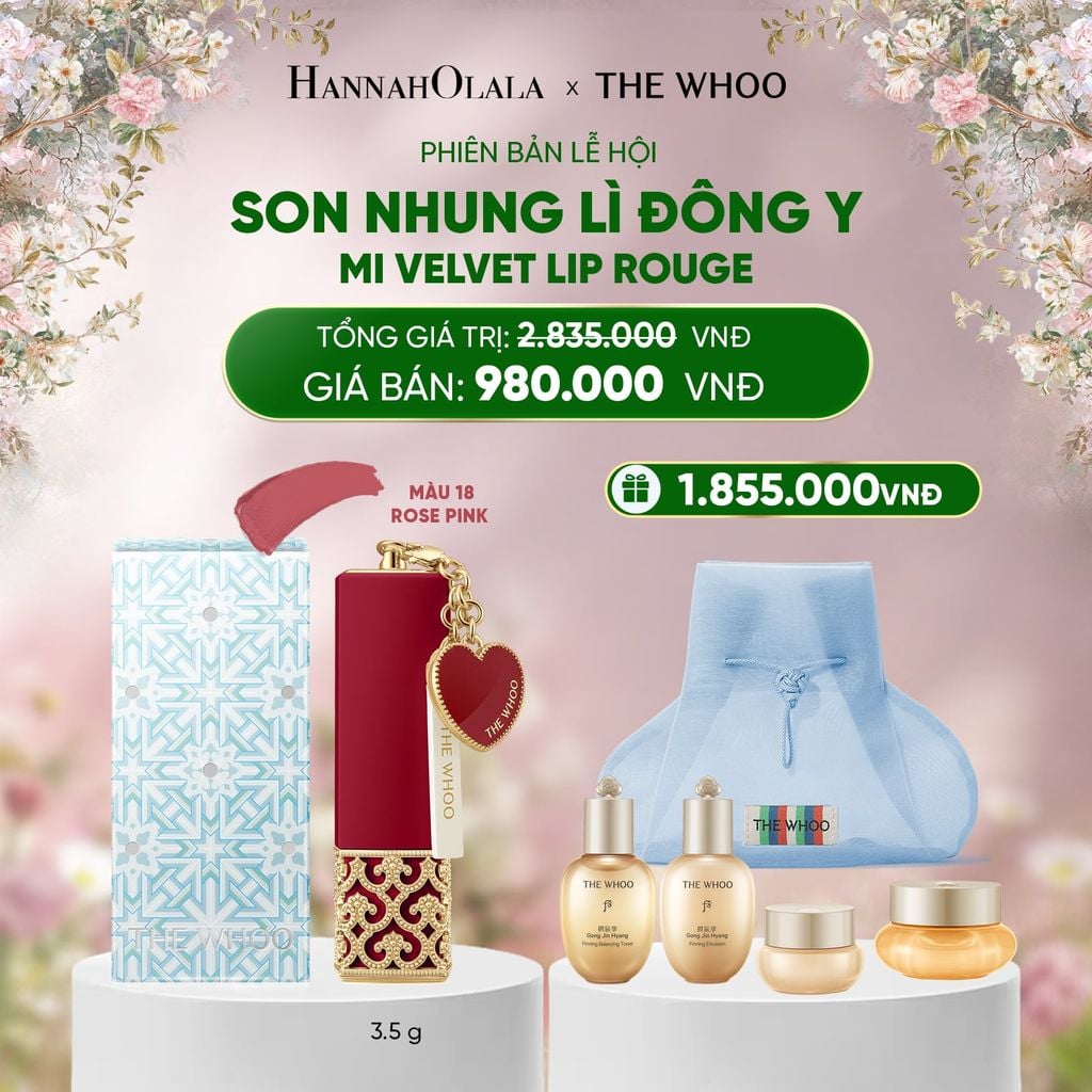  DEAL 04: PHIÊN BẢN LỄ HỘI - SON NHUNG LÌ ĐÔNG Y THE HISTORY OF WHOO GONGJINHYANG MI VELVET LIP ROUGE 3.5G - MÀU 18 ROSE PINK 