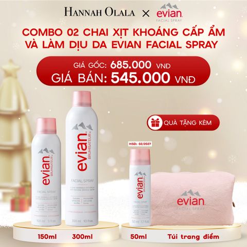  A130_DEAL 3: COMBO 2 CHAI XỊT KHOÁNG CẤP ẨM, LÀM DỊU DA EVIAN FACIAL SPRAY 150ML & 300ML 