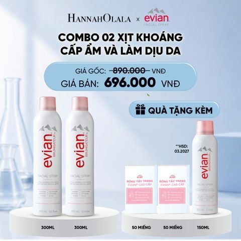  COMBO 2 CHAI XỊT KHOÁNG CẤP ẨM, LÀM DỊU DA EVIAN FACIAL SPRAY 300ML 
