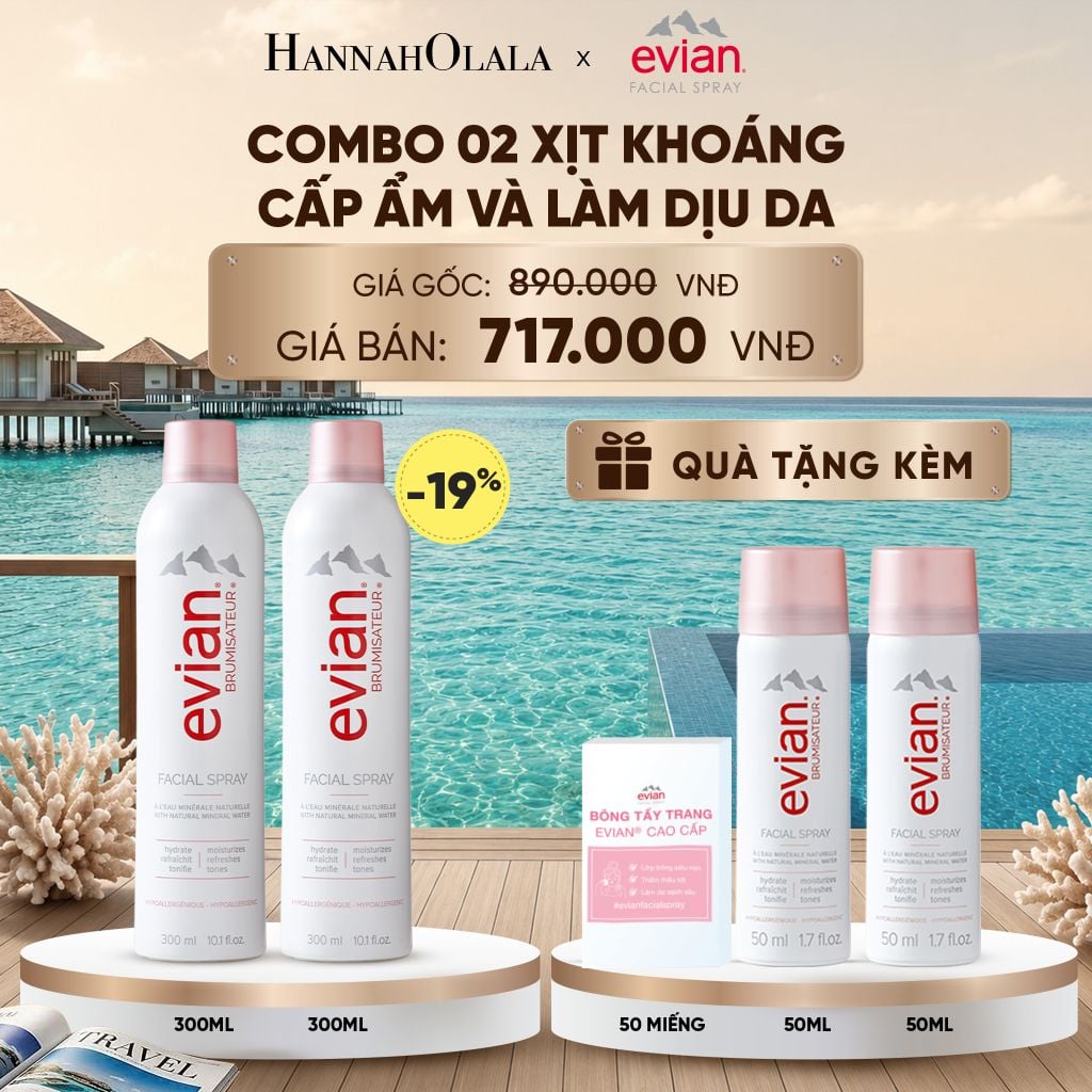  COMBO 2 CHAI XỊT KHOÁNG CẤP ẨM, LÀM DỊU DA EVIAN FACIAL SPRAY 300ML_ D1241 