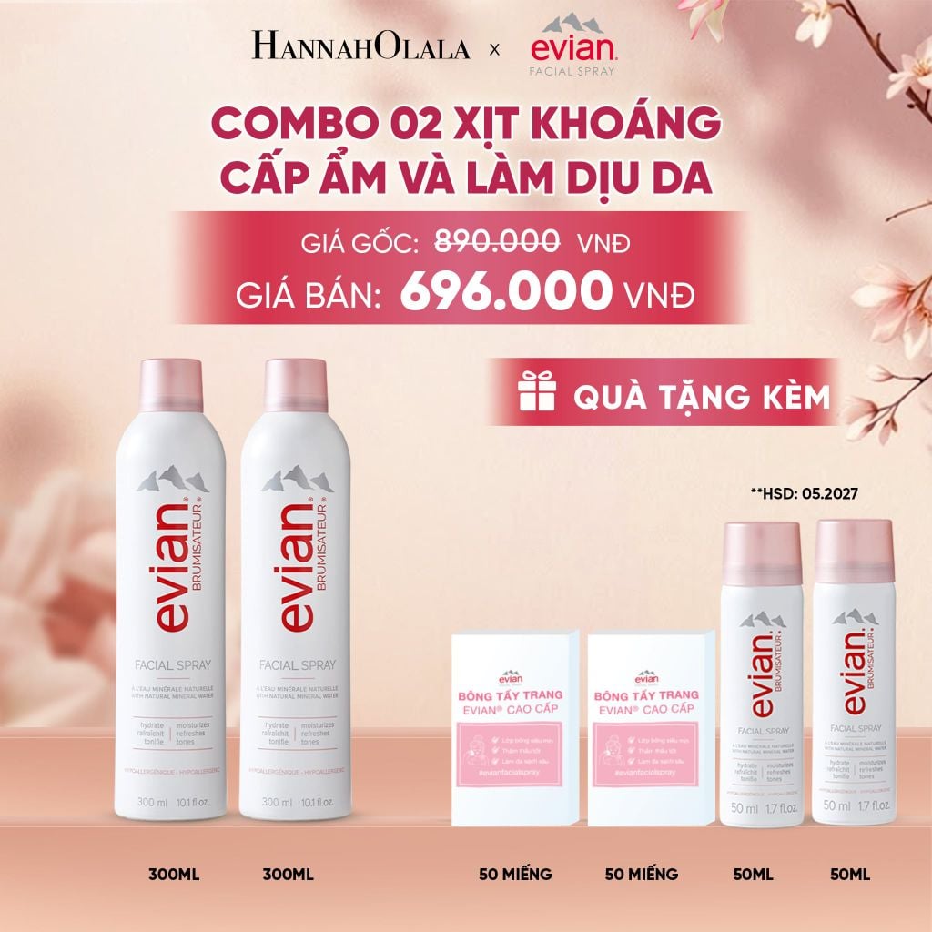  COMBO 2 CHAI XỊT KHOÁNG CẤP ẨM, LÀM DỊU DA EVIAN FACIAL SPRAY 300ML - A1434 