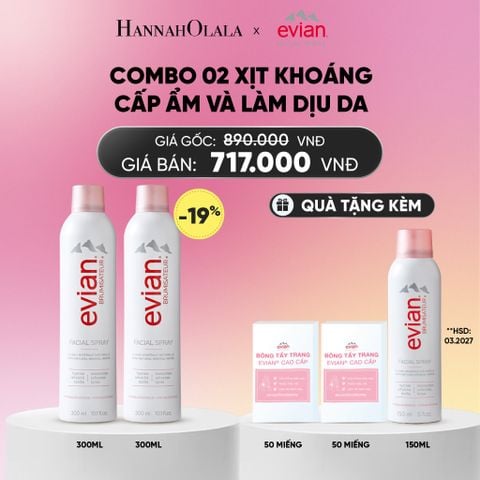  COMBO 2 CHAI XỊT KHOÁNG CẤP ẨM, LÀM DỊU DA EVIAN FACIAL SPRAY 300ML_A1574 