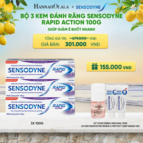  BỘ 3 KEM ĐÁNH RĂNG SENSODYNE RAPID ACTION 100G GIÚP GIẢM Ê BUỐT NHANH 