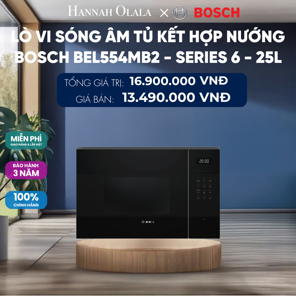  LÒ VI SÓNG ÂM TỦ KẾT HỢP NƯỚNG BOSCH BEL554MB2 - SERIES 6 - 25L 