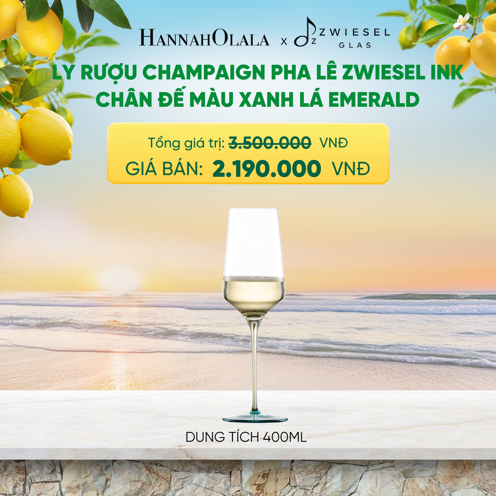  LY RƯỢU VANG PHA LÊ ZWIESEL INK CHÂN ĐẾ MÀU XANH LÁ EMERALD - A2181 