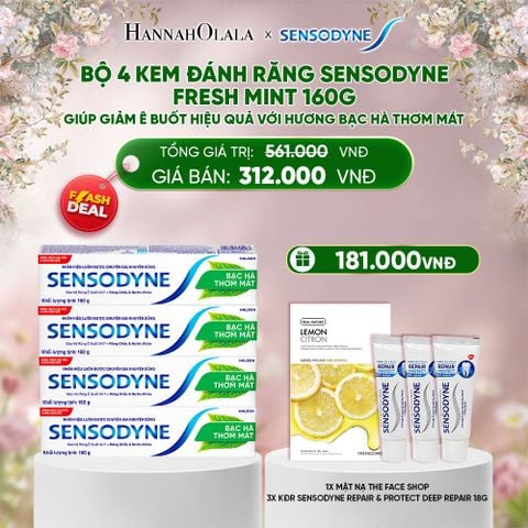  E471_DEAL 1: [FLASH DEAL] BỘ 4 KEM ĐÁNH RĂNG SENSODYNE FRESH MINT 160G GIÚP GIẢM Ê BUỐT HIỆU QUẢ VỚI HƯƠNG BẠC HÀ THƠM MÁT 