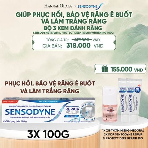  BỘ 3 KEM ĐÁNH RĂNG SENSODYNE REPAIR & PROTECT DEEP REPAIR WHITENING 100G PHỤC HỒI, BẢO VỆ RĂNG Ê BUỐT VÀ LÀM TRẮNG RĂNG - A1056 