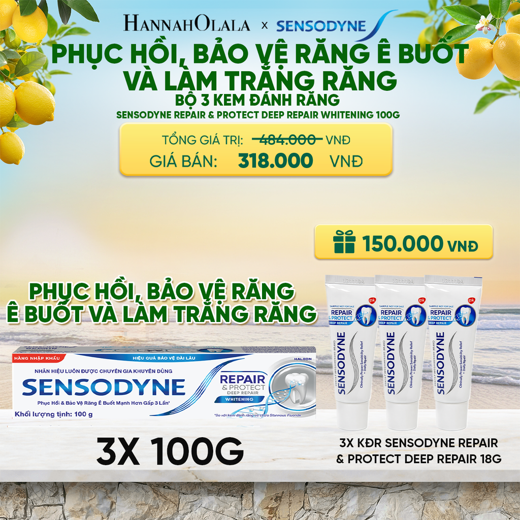  BỘ 3 KEM ĐÁNH RĂNG SENSODYNE REPAIR & PROTECT DEEP REPAIR WHITENING 100G PHỤC HỒI, BẢO VỆ RĂNG Ê BUỐT VÀ LÀM TRẮNG RĂNG - A2076 