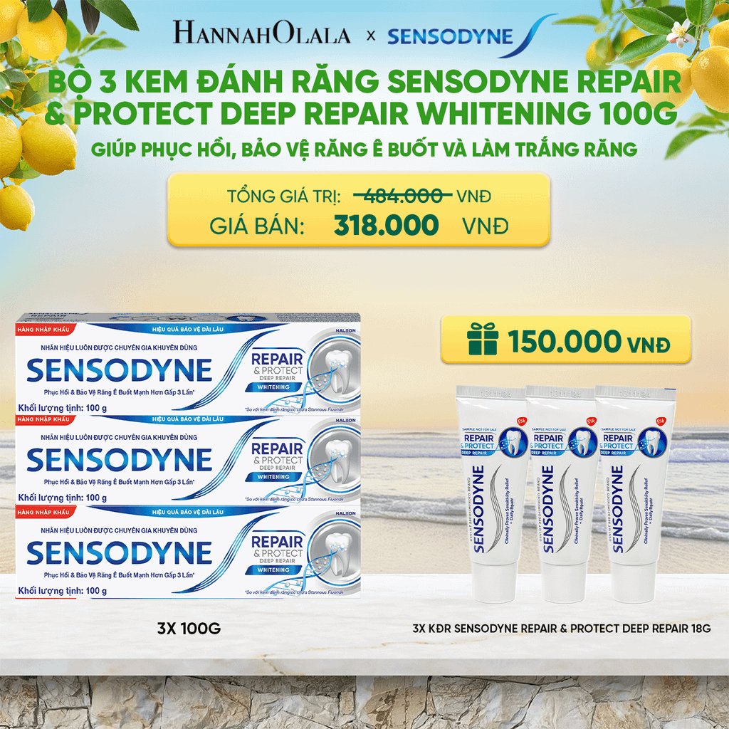  BỘ 3 KEM ĐÁNH RĂNG SENSODYNE REPAIR & PROTECT DEEP REPAIR WHITENING 100G PHỤC HỒI, BẢO VỆ RĂNG Ê BUỐT VÀ LÀM TRẮNG RĂNG - A2076 