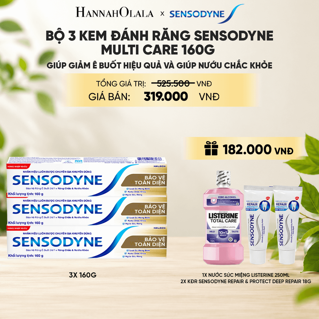  BỘ 3 KEM ĐÁNH RĂNG SENSODYNE MULTI CARE 160G GIÚP GIẢM Ê BUỐT HIỆU QUẢ VÀ GIÚP NƯỚU CHẮC KHỎE _ A56 