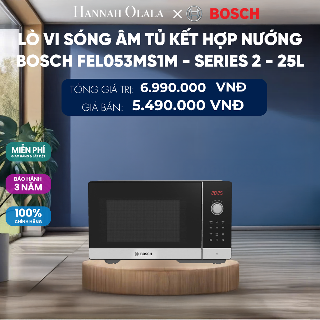  LÒ VI SÓNG ÂM TỦ KẾT HỢP NƯỚNG BOSCH FEL053MS1M - SERIES 2 - 25L 