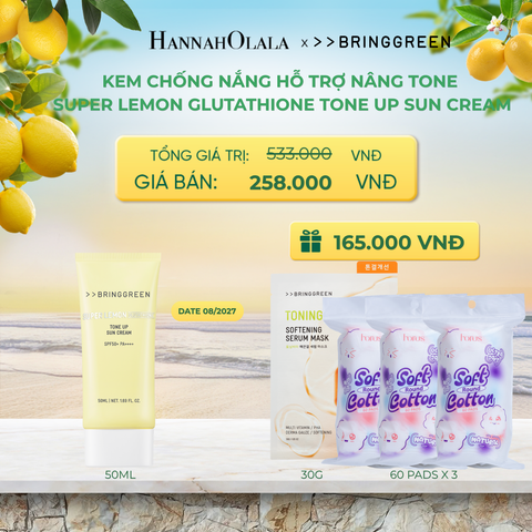  KEM CHỐNG NẮNG HỖ TRỢ NÂNG TONE BRING GREEN SUPER LEMON GLUTATHIONE TONE UP SUN CREAM 50ML - A412 