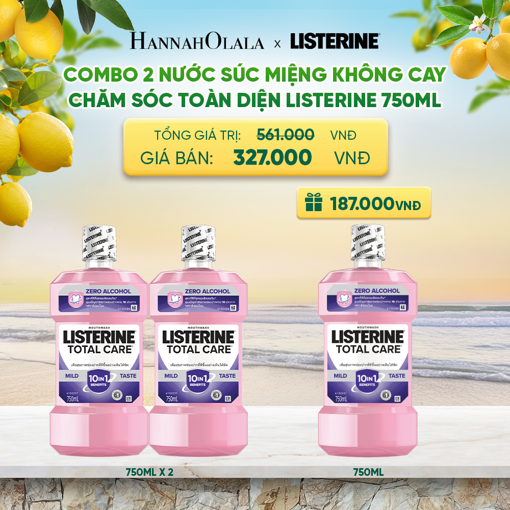  MUA 2 TẶNG 1 NƯỚC SÚC MIỆNG CHĂM SÓC TOÀN DIỆN KHÔNG CAY LISTERINE TOTAL CARE ZERO 750ML - A2023 