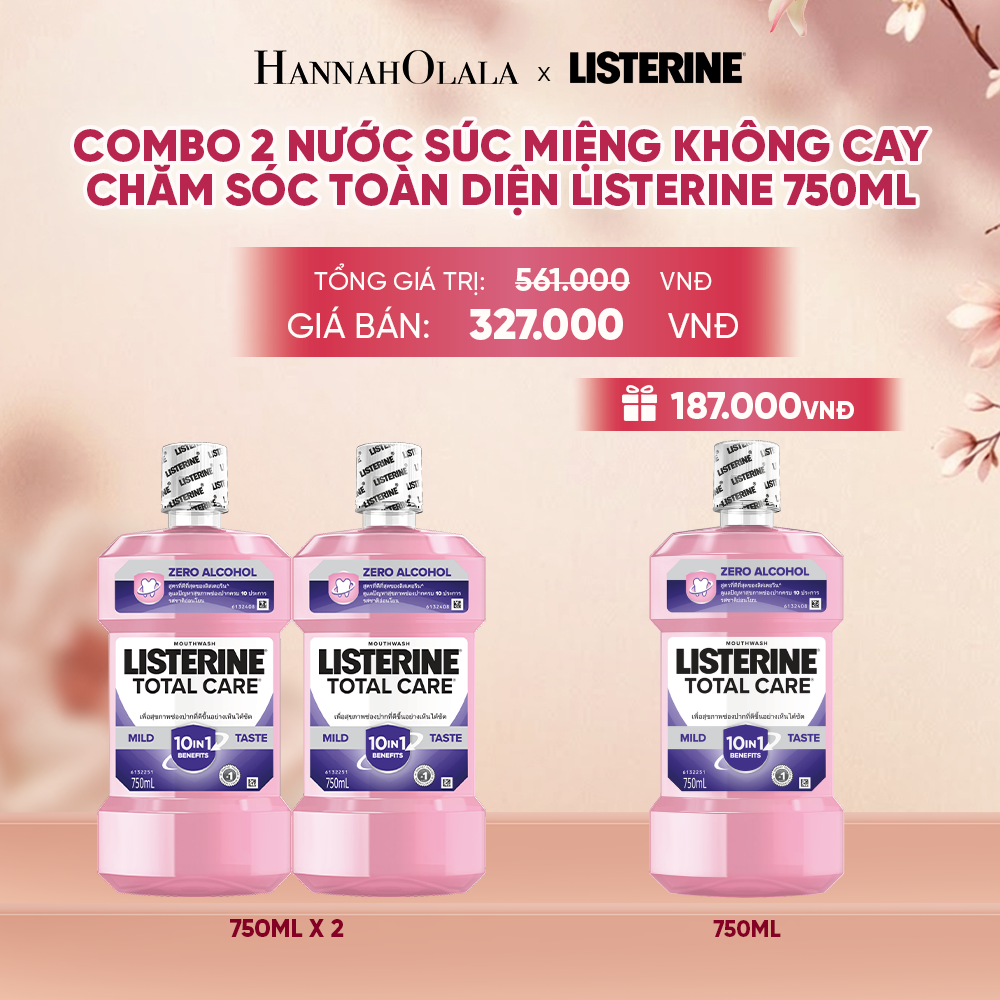  MUA 2 TẶNG 1 NƯỚC SÚC MIỆNG CHĂM SÓC TOÀN DIỆN KHÔNG CAY LISTERINE TOTAL CARE ZERO 750ML - A108 