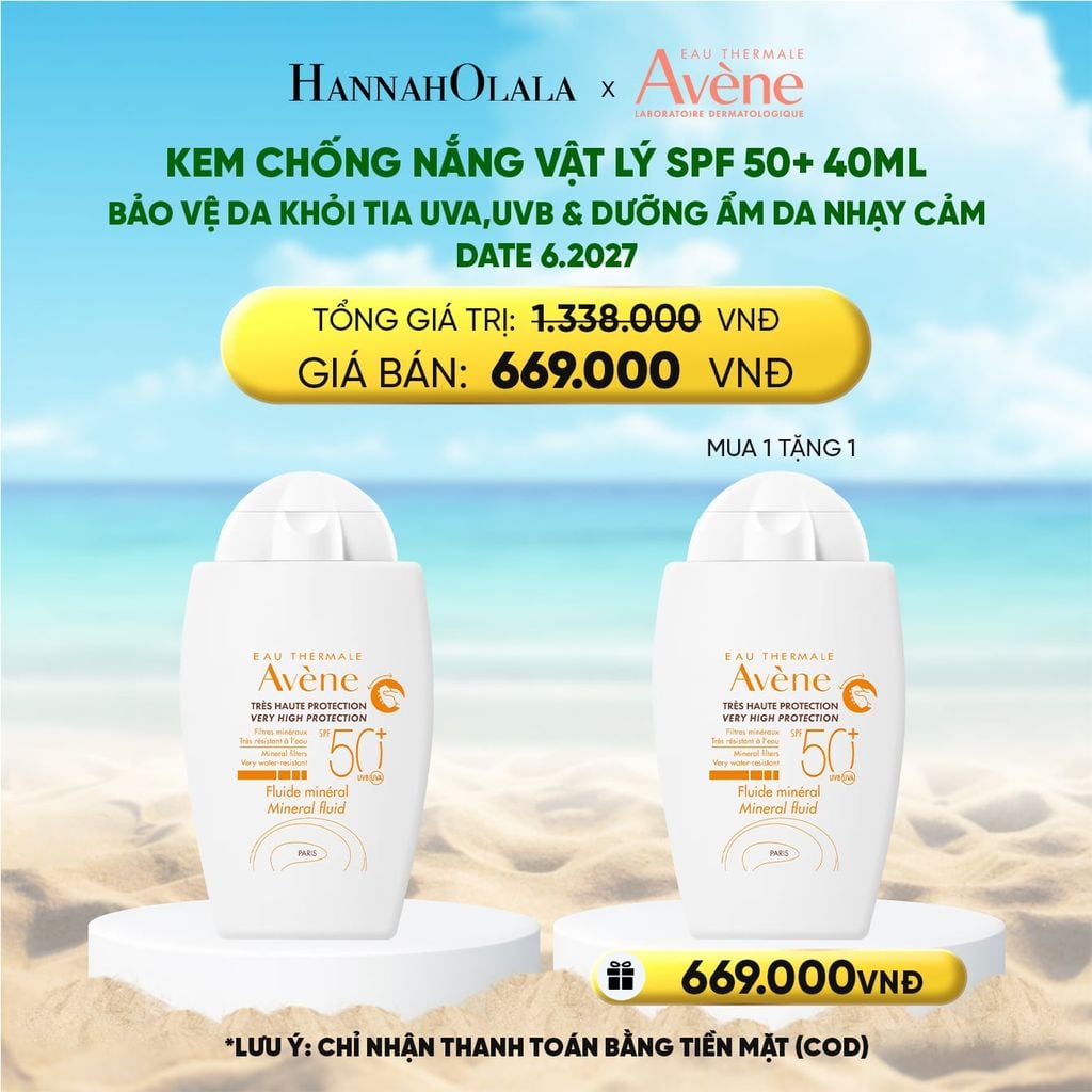  DEAL 2: DATE 6.2027 - KEM CHỐNG NẮNG VẬT LÝ EAU THERMALE AVÈNE UV MINERAL FLUID SPF 50+ 40ML BẢO VỆ DA KHỎI TIA UVA,UVB & DƯỠNG ẨM DA NHẠY CẢM 