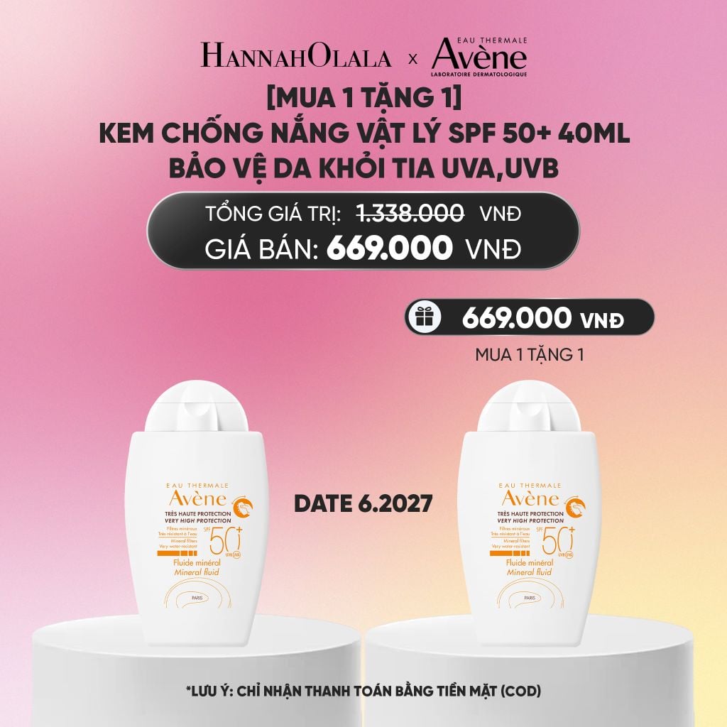  DATE 6.2027 - KEM CHỐNG NẮNG VẬT LÝ EAU THERMALE AVÈNE UV MINERAL FLUID SPF 50+ 40ML BẢO VỆ DA KHỎI TIA UVA,UVB & DƯỠNG ẨM DA NHẠY CẢM_A2272 