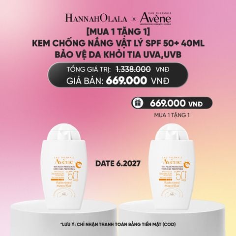  DATE 6.2027 - KEM CHỐNG NẮNG VẬT LÝ EAU THERMALE AVÈNE UV MINERAL FLUID SPF 50+ 40ML BẢO VỆ DA KHỎI TIA UVA,UVB & DƯỠNG ẨM DA NHẠY CẢM_A2272 