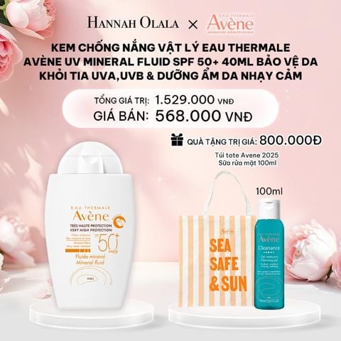  DEAL 6: KEM CHỐNG NẮNG VẬT LÝ EAU THERMALE AVÈNE UV MINERAL FLUID SPF 50+ 40ML BẢO VỆ DA KHỎI TIA UVA,UVB & DƯỠNG ẨM DA NHẠY CẢM 