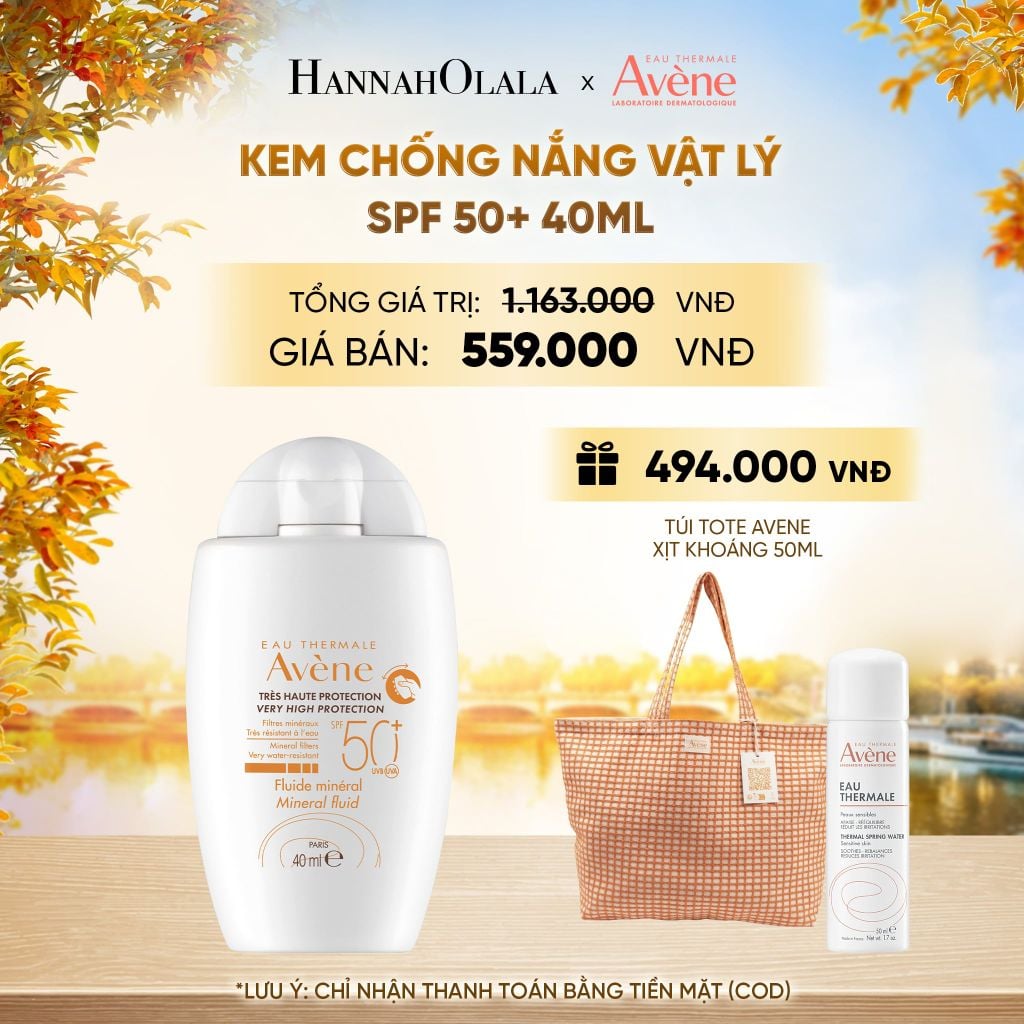  KEM CHỐNG NẮNG VẬT LÝ EAU THERMALE AVÈNE UV MINERAL FLUID SPF 50+ 40ML BẢO VỆ DA KHỎI TIA UVA,UVB & DƯỠNG ẨM DA NHẠY CẢM - E883 