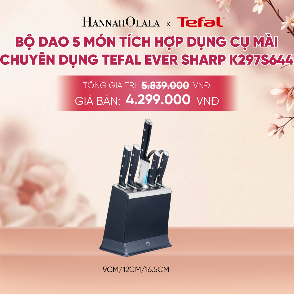  BỘ DAO 5 MÓN TÍCH HỢP DỤNG CỤ MÀI CHUYÊN DỤNG TEFAL EVER SHARP K297S644, 9CM/12CM/16.5CM - A481 