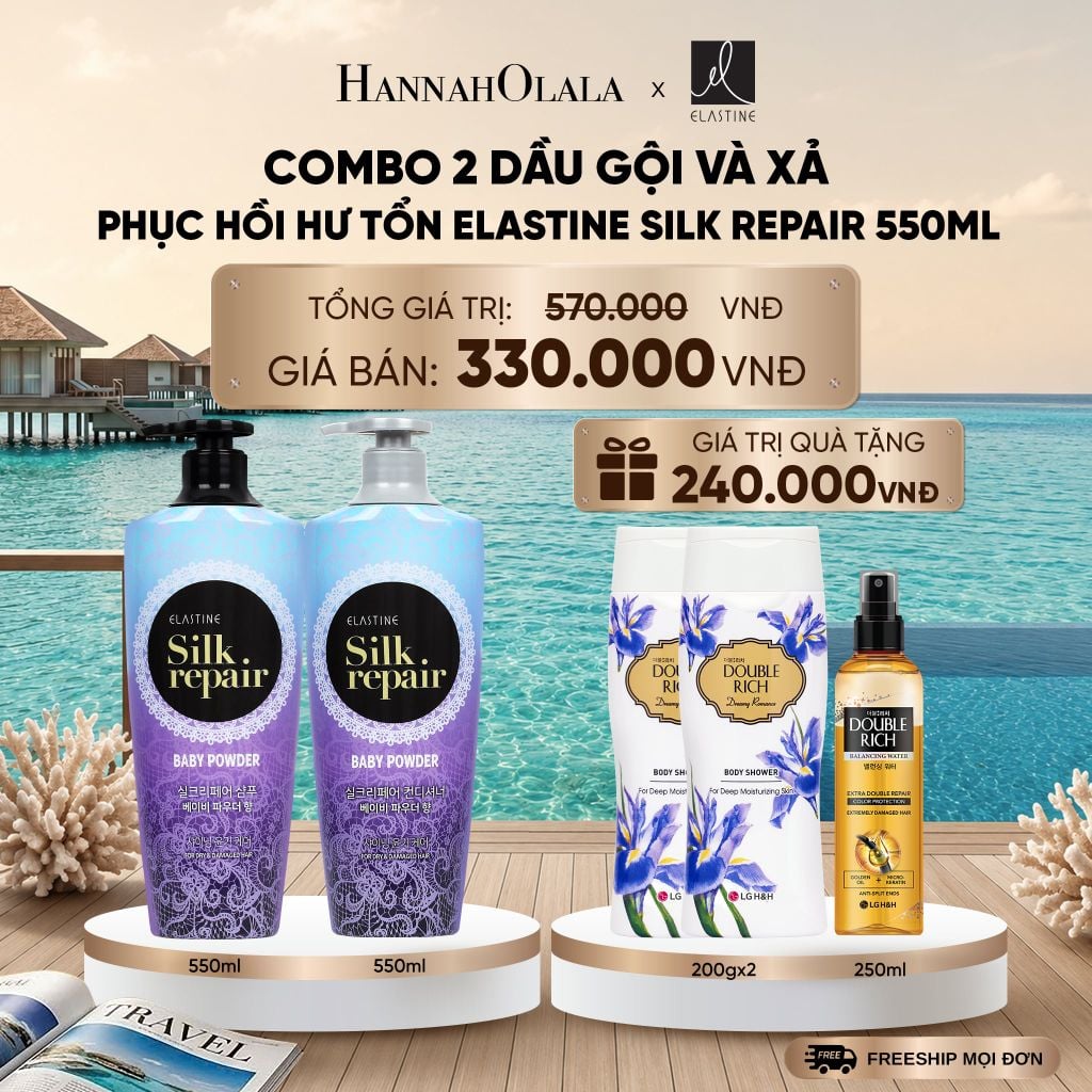  COMBO 2 DẦU GỘI VÀ XẢ PHỤC HỒI HƯ TỔN ELASTINE SILK REPAIR 550ML _ DEAL 13_ D2037 