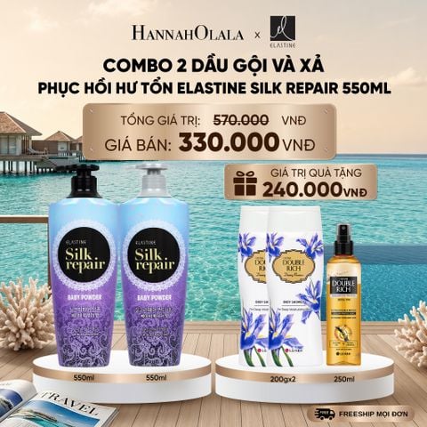  COMBO 2 DẦU GỘI VÀ XẢ PHỤC HỒI HƯ TỔN ELASTINE SILK REPAIR 550ML _ DEAL 13_ D2037 
