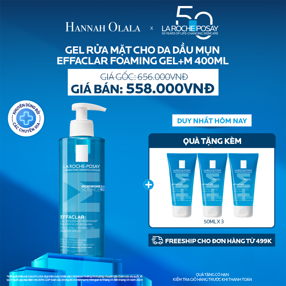  DEAL 3: GEL RỬA MẶT SẠCH SÂU CHO DA DẦU MỤN EFFACLAR FOAMING GEL 400ML 