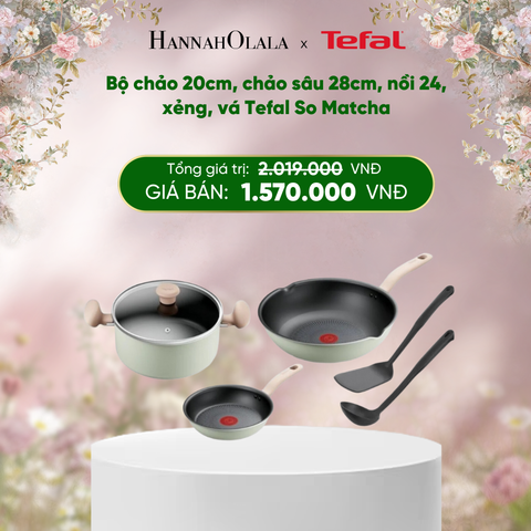  E276_DEAL 24: BỘ CHẢO 20CM, CHẢO SÂU 28CM, NỒI 24, XẺNG, VÁ TEFAL SO MATCHA 