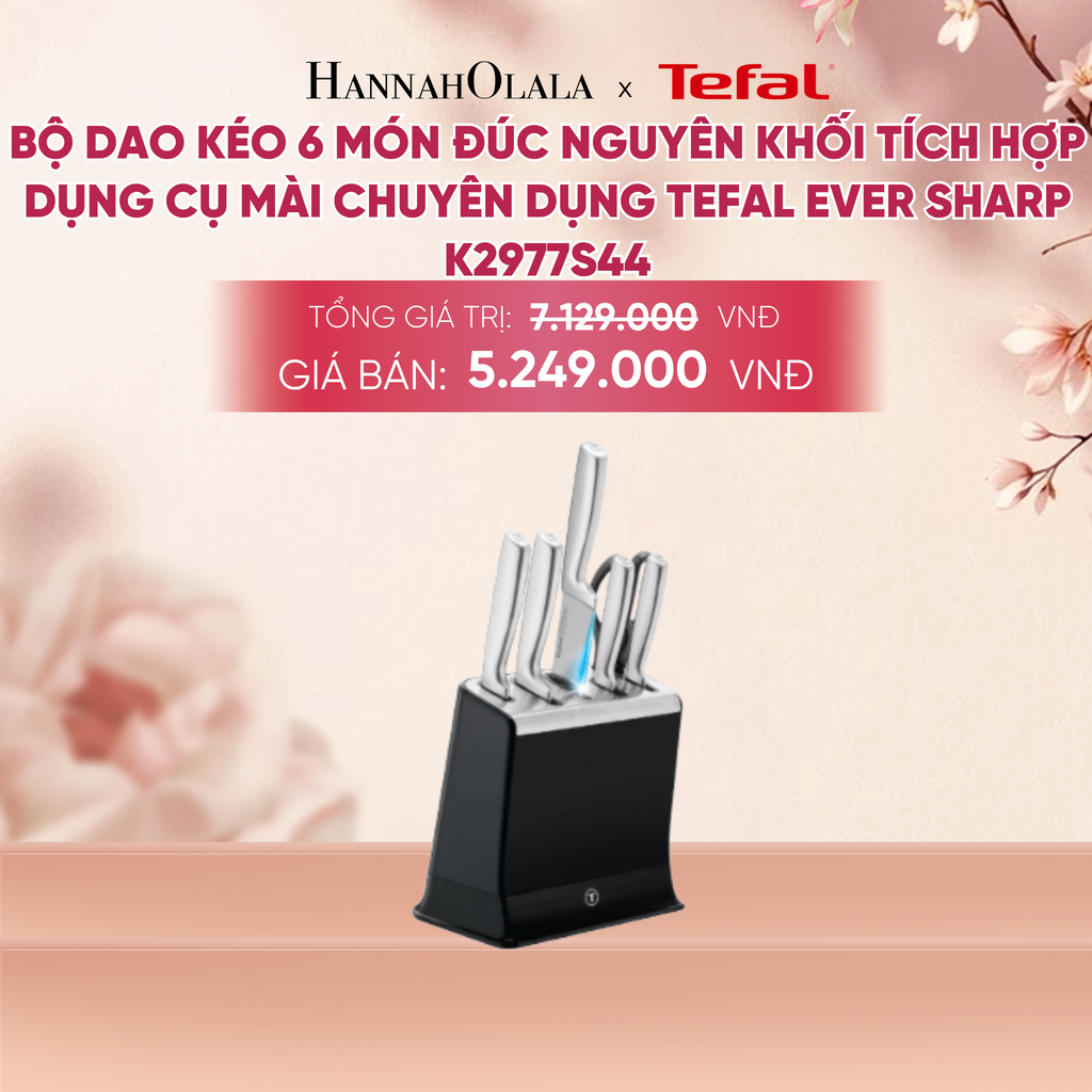  BỘ DAO KÉO 6 MÓN ĐÚC NGUYÊN KHỐI TÍCH HỢP DỤNG CỤ MÀI CHUYÊN DỤNG TEFAL EVER SHARP K2977S44 - A482 