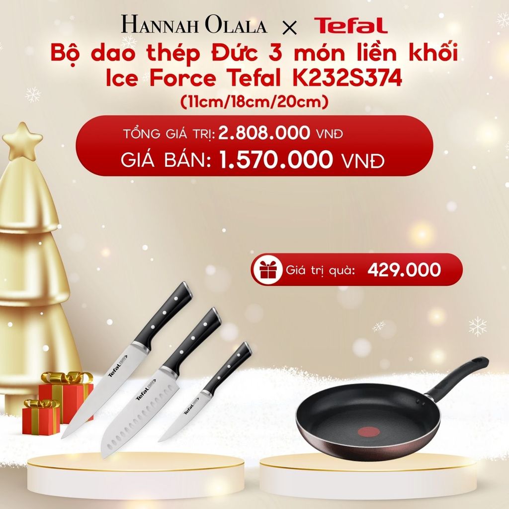  A1178_DEAL 15.1: BỘ DAO THÉP ĐỨC 3 MÓN LIỀN KHỐI ICE FORCE TEFAL K232S374, 11CM/18CM/20CM 