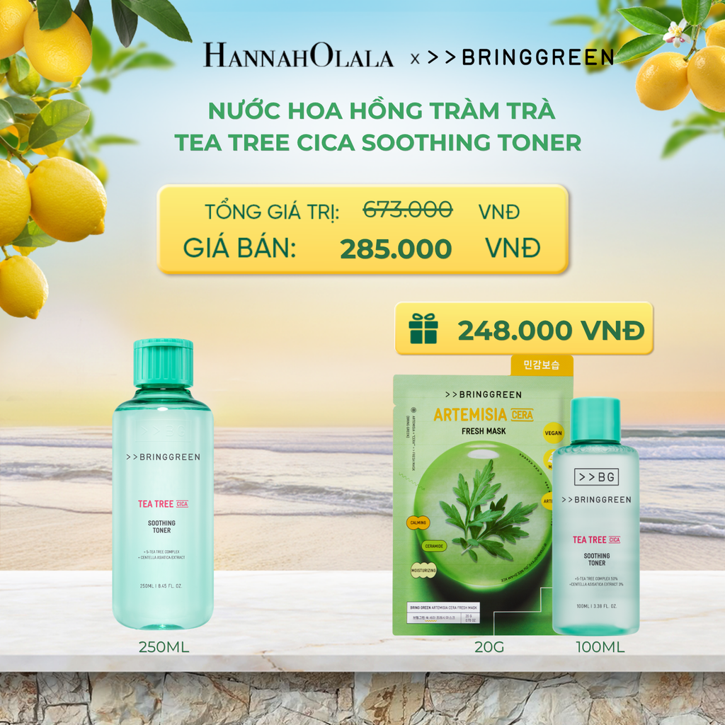 NƯỚC HOA HỒNG TRÀM TRÀ BRING GREEN TEA TREE CICA SOOTHING TONER 250ML - A414 