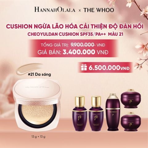  [TẶNG KÈM 1 LÕI] CUSHION NGỪA LÃO HÓA CẢI THIỆN ĐỘ ĐÀN HỒI WHOO CHEOYULDAN SIGNATURE CUSHION FOUNDATION SPF35/PA++ - A2158 