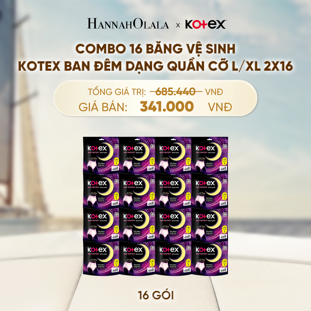  COMBO 16 BĂNG VỆ SINH KOTEX BAN ĐÊM DẠNG QUẦN CỠ L/XL 2X16 - A123 
