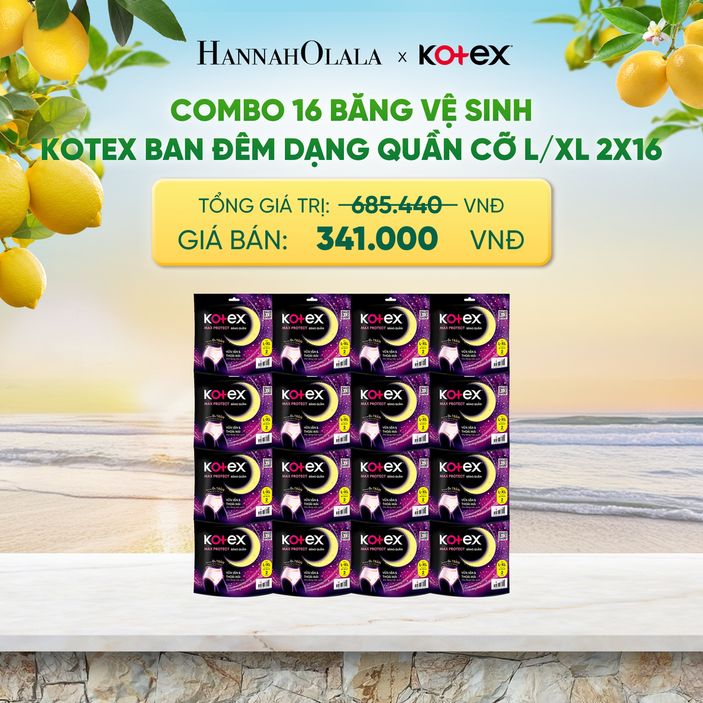  COMBO 16 BĂNG VỆ SINH KOTEX BAN ĐÊM DẠNG QUẦN CỠ L/XL 2X16 - A775 