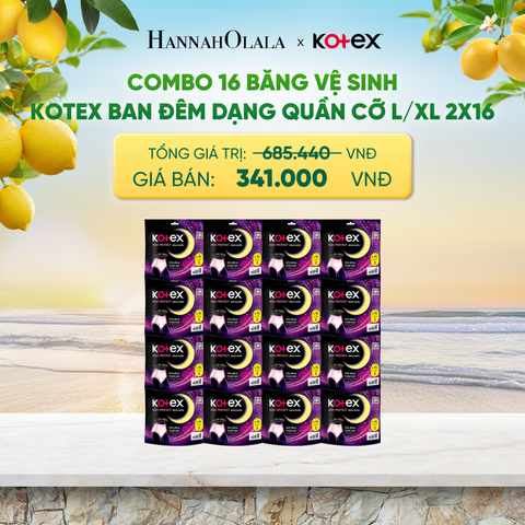  COMBO 16 BĂNG VỆ SINH KOTEX BAN ĐÊM DẠNG QUẦN CỠ L/XL 2X16 - A775 