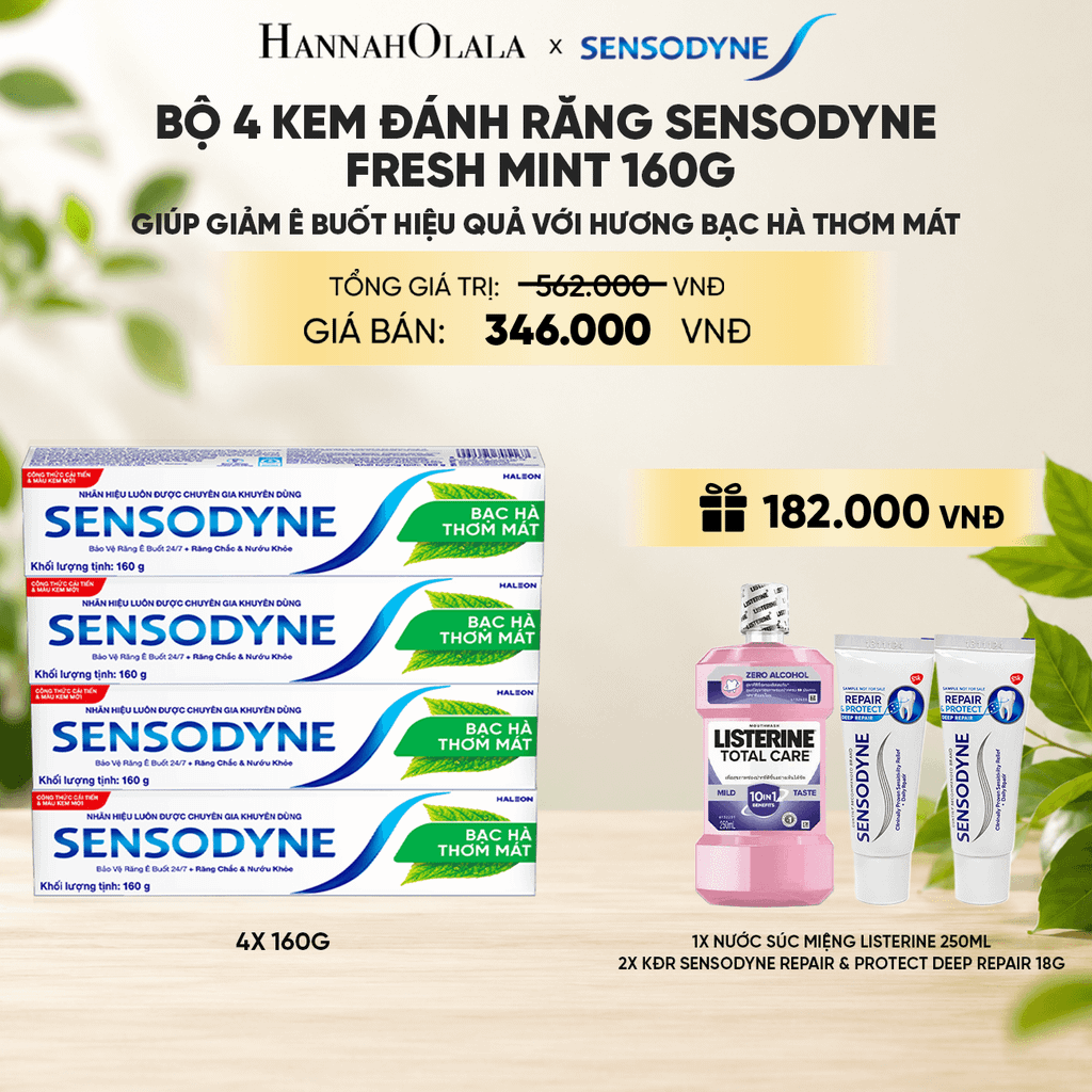  BỘ 4 KEM ĐÁNH RĂNG SENSODYNE FRESH MINT 160G GIÚP GIẢM Ê BUỐT HIỆU QUẢ VỚI HƯƠNG BẠC HÀ THƠM MÁT _ A59 
